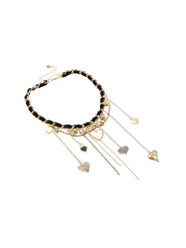 Колье "Акцент" с сердечками, многослойное, цветной в золоте