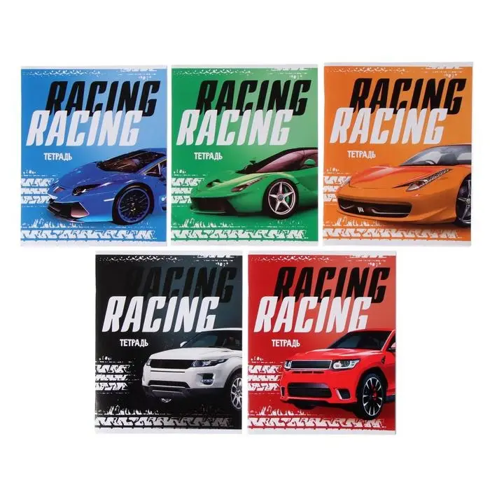 Тетрадь 48 листов в клетку, Calligrata, Racing Defender, обложка мелованная бумага, серые листы, МИКС