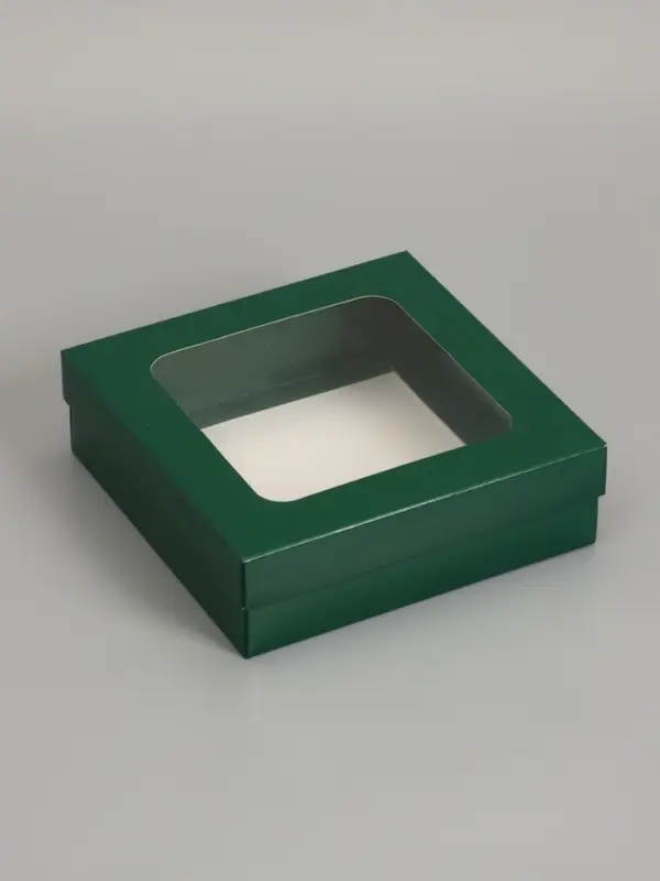 Коробка складная, крышка-дно, армейский зелёный, с окном 20 х 20 х 6 см