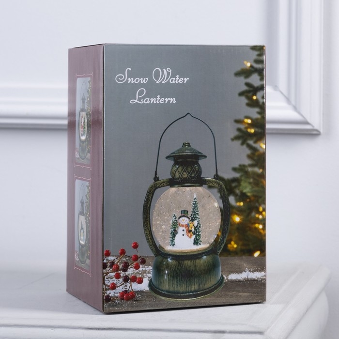 Светодиодная фигура &laquo;Фонарь со снеговиком&raquo; 13 &times; 19 &times; 11 см, пластик, батарейки ААх3 (не в комплекте), USB, свечение тёплое белое