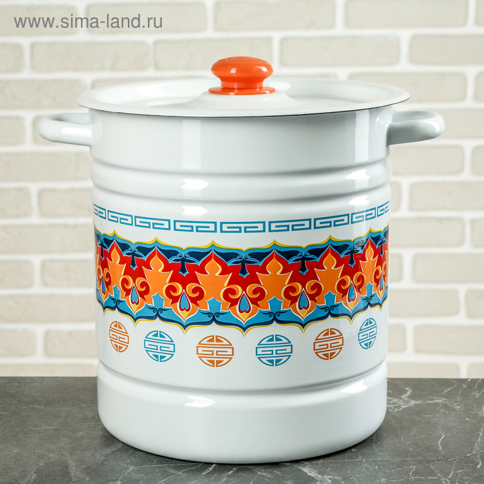 Позница-мантоварка эмалированная, 12 л, 4 вставки, цвет белый, деколь МИКС