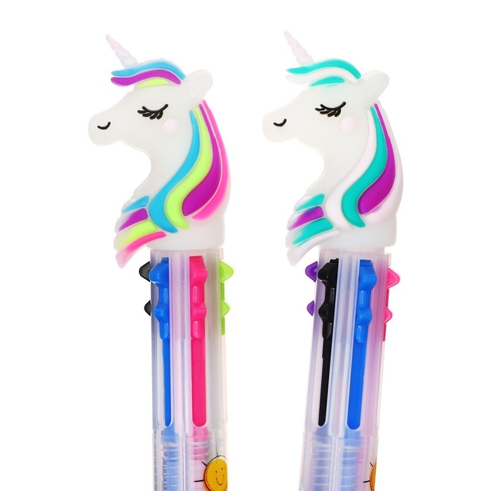 Ручка шариковая, автоматическая "Единорог", 6-х цветная (штрихкод на штуке)