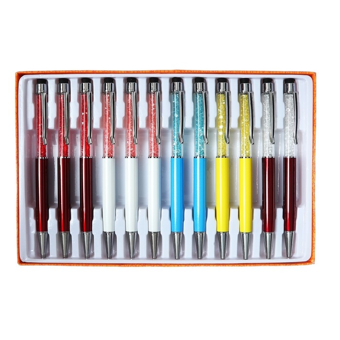 Ручка подарочная, шариковая, поворотный корпус, со стразами и стилусом, МИКС