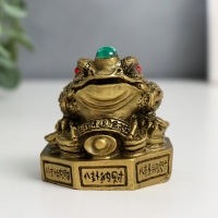 Нэцке полистоун бронза "Жаба на Ба-гуа" 5,8х5,8х6,6 см