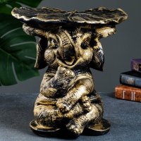 Фигура - подставка "Слон с листком" бронза/золото, 30х30х30см