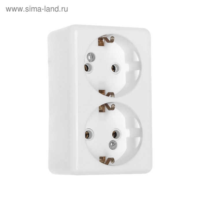 Розетка "Элект" РС 16-011, 16 А, 250 В, двухместная, открытая, с з/к, белая
