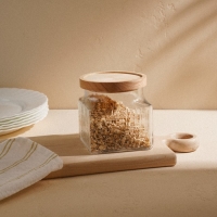 Банка стеклянная для хранения сыпучих продуктов SL Home &laquo;Афины&raquo;, 1 л, 11&times;11,5 см, с деревянной крышкой