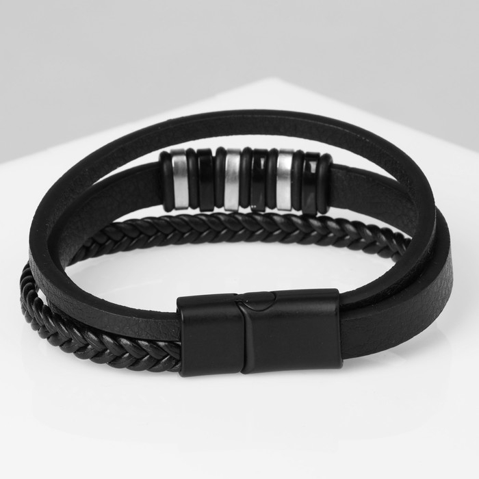 Браслет унисекс &laquo;Мощь&raquo; три звена, цвет чёрный с чёрно-серебряным металлом, 21,5 см