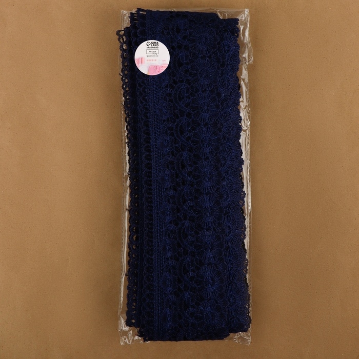 Кружево гипюровое, 60 мм &times; 6,8 &plusmn; 0,5 м, цвет тёмно-синий