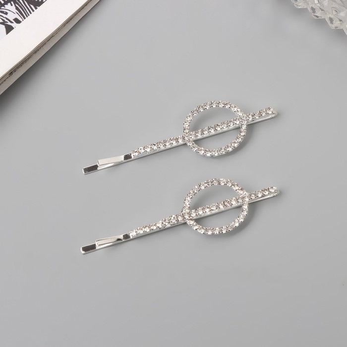 Невидимка для волос &laquo;Хайди&raquo; (набор 2 шт) сверкание, 6 см, серебро