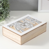 Шкатулка дерево 6 делений "Грибы" бежево-белая 17х24х7 см