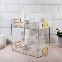 Органайзер для хранения, с ручками, 2 секции, 31 &times; 20 &times; 29 см, цвет прозрачный/золотой