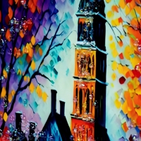 Картина акрил "Вечерний город" 40х30 см