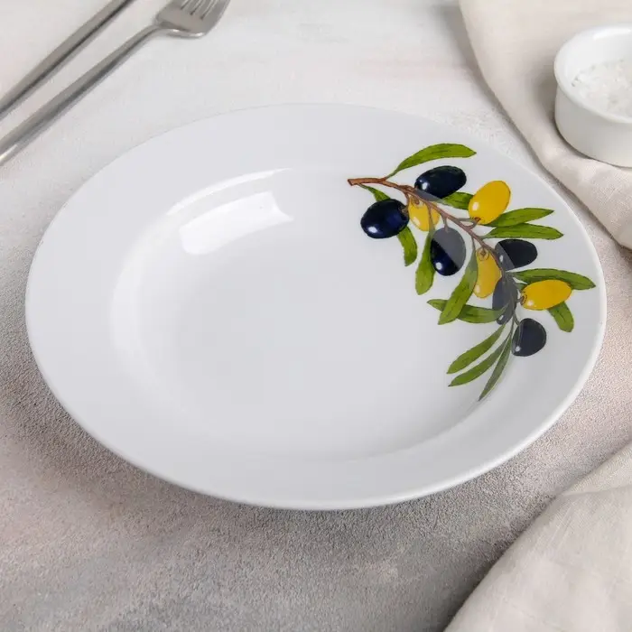 Тарелка глубокая &laquo;Оливки&raquo;, 225 мл, d=20 см, цвет белый, рисунок микс, фарфор