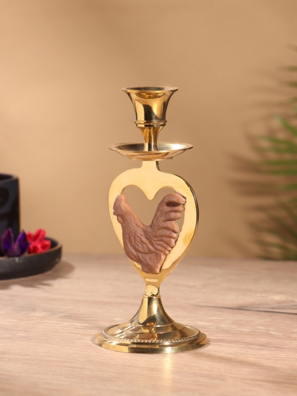 Подсвечник на 1 свечу "Петушок в сердце" латунь, коричневый с золотом 7х8х16,5 см