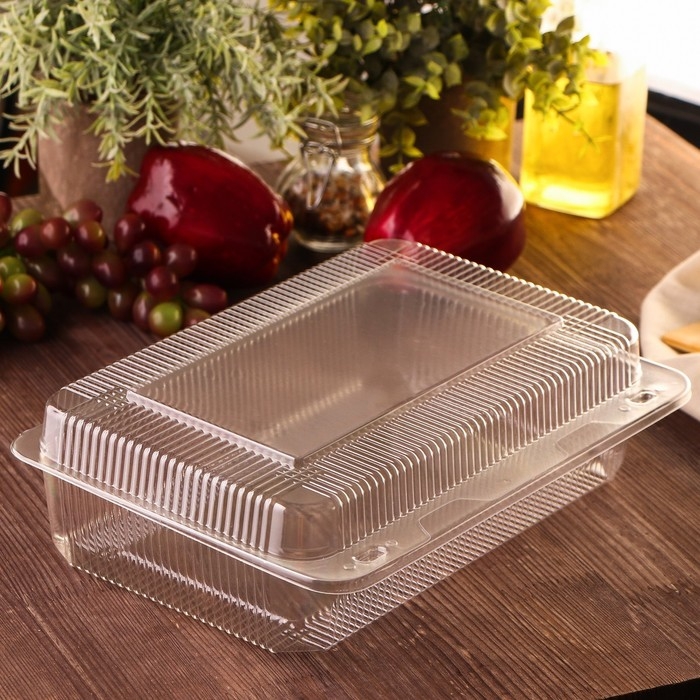 Контейнер пластиковый одноразовый с неразъёмной крышкой УТ11/1, 28&times;20,5&times;8,2 см, внутренний 25,6&times;15,6&times;7,5 см, цвет прозрачный