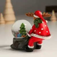 Сувенир полистоун водяной шар "Лосик с мешком подарков" 10,5х6х8,5 см