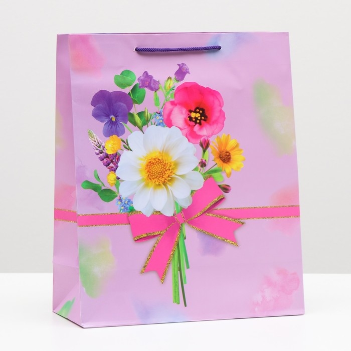 Пакет подарочный "Полевой букет" 26 х 32 х 12 см