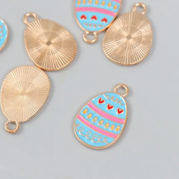 Декор для творчества металл, эмаль "Голубое яйцо с сердечками" 1,4х2,2 см