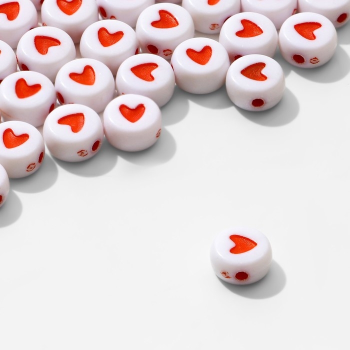 Бусина из акрила &laquo;Сердце&raquo; в круге, 7&times;4 мм, (набор 10 г), цвет красно-белый