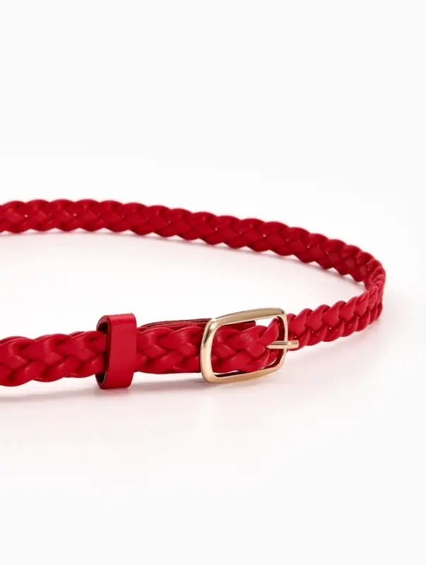 Ремень жен 03-01-01-01, Июнь2501, 1,8*0,3*110 см, без винта, пряж золото, 1 прокол, красный   109031