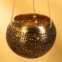 Подсвечник подвесной из кокоса, 14&times;14&times;10 см, чёрно-золотой