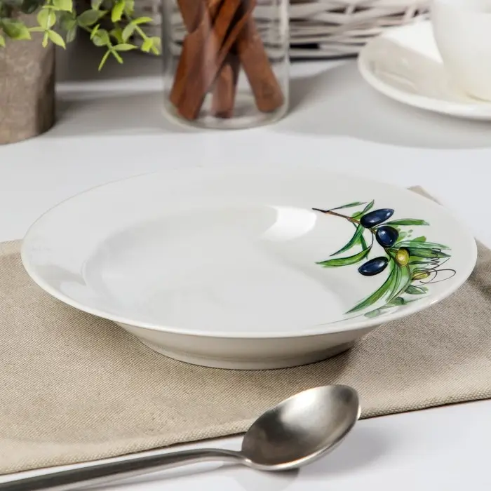 Тарелка глубокая &laquo;Оливки&raquo;, 225 мл, d=20 см, цвет белый, рисунок микс, фарфор