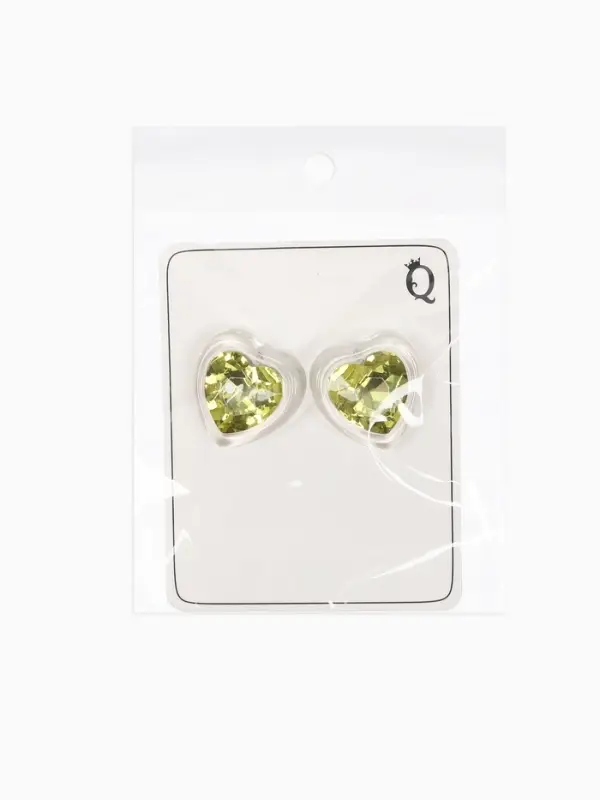 Серьги "Кристалл" сердце, цвет прозрачно-св.зелёный