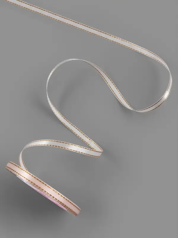 Лента атласная, с золотым люрексом, 6 мм, 23&plusmn;1 м, лилово-белая №119