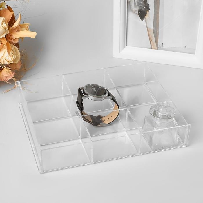 Подставка для презентации, 9 ячеек, 20,3&times;15,4&times;3,8 оргстекло 2 мм, В ЗАЩИТНОЙ ПЛЁНКЕ