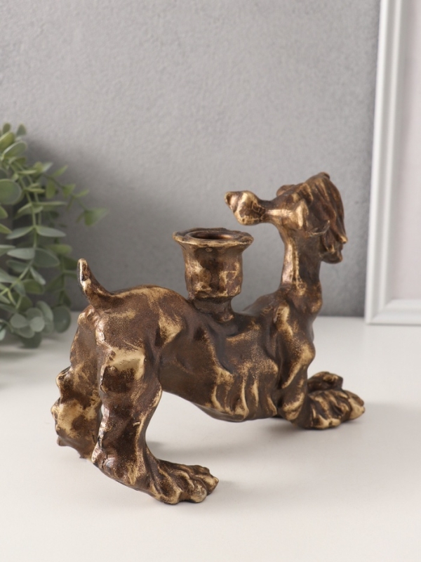 Подсвечник полистоун на 1 свечу "Шарж. Терьер" под бронзу 20х10х14,5 см