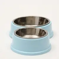 Миска металлическая двойная на пластиковом основании, 28 х 17,3 х 5 см, голубая