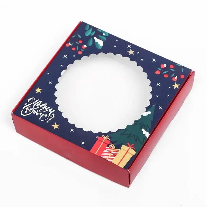 Подарочная коробка сборная с окном &laquo;Новогодняя абстракция&raquo;, 11.5&times;11.5&times;3 см