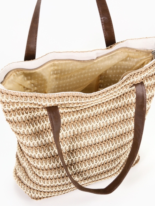 Сумка пляжная Полосы, 45*12*38, отд на молнии, подкладка, беж/коричневый