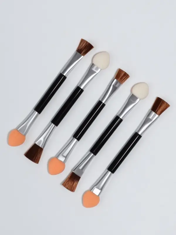 Набор аппликаторов для теней, с кистью, двусторонние, 5 шт, 7,5 см, цвет чёрный/серебристый