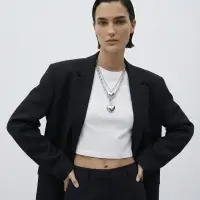 Кулон на цепочке крупное вытянутое звено 2 яруса "Сердечки", цвет серебро