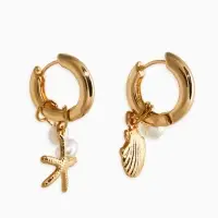 Серьги жемчуг "Ракушка со звездой", цвет белый в золоте