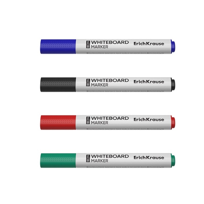 Набор маркеров для досок ErichKrause W-170, 4 штуки, 2.0 мм, чернила на спиртовой основе, чёрный, синий, красный, зелёный