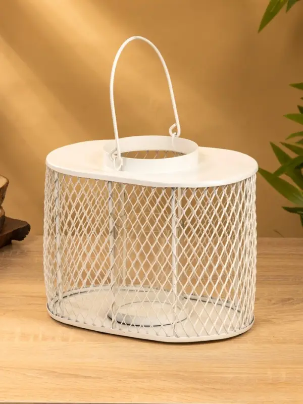 Подсвечник фонарь со стеклянной колбой 19,5х23х15,5 см, d 10 см, металл, цв. белый