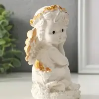 Фигура "Ангел в цветах", размер 13х8 см, цвет белый с росписью