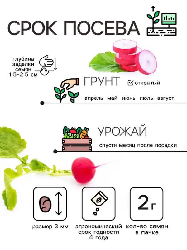 Семена Редис "Ранний красный", 2 г