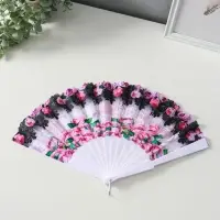 Веер пластик, текстиль "Цветочный" МИКС широкие лопасти 23 см