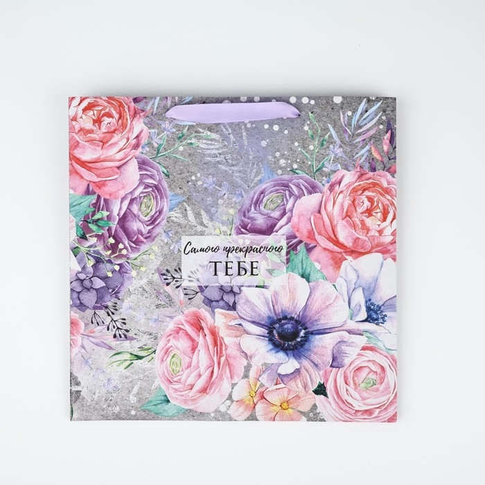 Пакет подарочный крафтовый квадратный, упаковка, &laquo;Цветочный вихрь&raquo;, 30 х 30 х 12 см