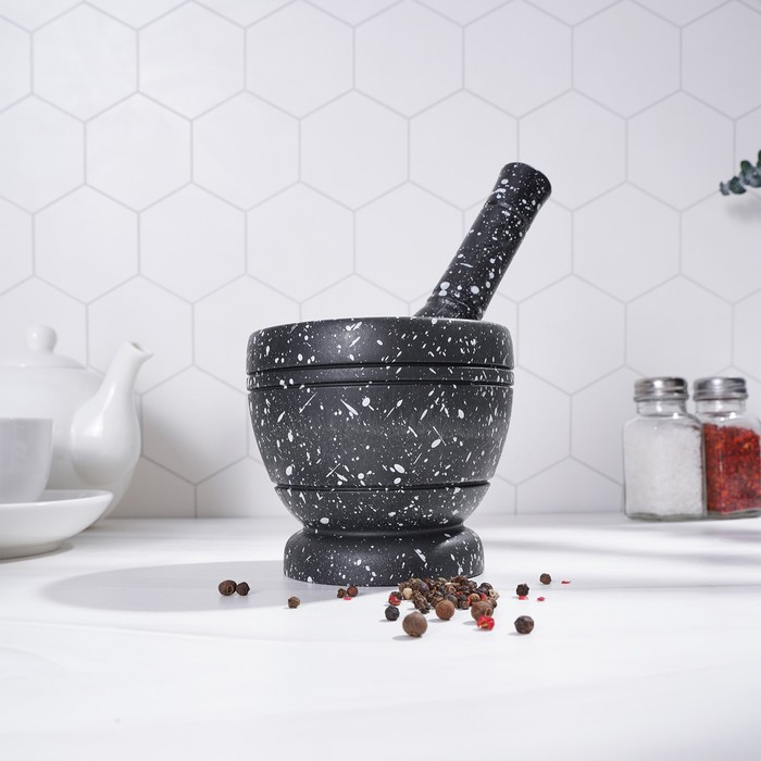 Ступка с пестиком Доляна &laquo;Чёрный камень&raquo;, 10,5&times;10,5&times;20 см, цвет чёрный