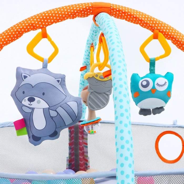 Развивающий коврик 3 в 1 &laquo;Енот&raquo;, 68х68 см, 30 цветных шариков, 5 игрушек, Крошка Я