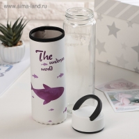 Бутылка для воды стеклянная с ручкой в чехле &laquo;Кит&raquo;, 500 мл, h=23,5 см, рисунок МИКС