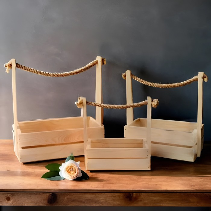 Набор кашпо деревянных 3 в 1 (30.5&times;18.5&times;35; 25.5&times;15&times;30; 20&times;12&times;23) "Аром", натуральная сосна