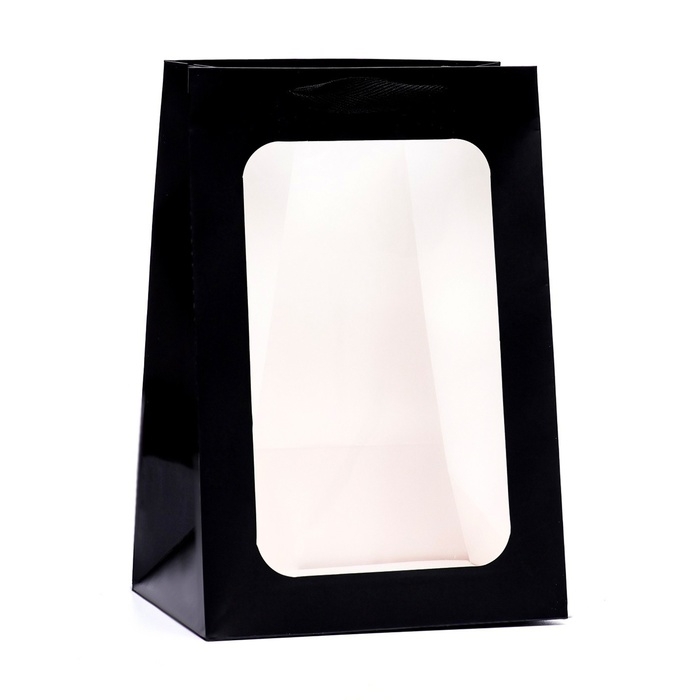 Пакет подарочный, с окном,  30 х 20 х 16 см, черный