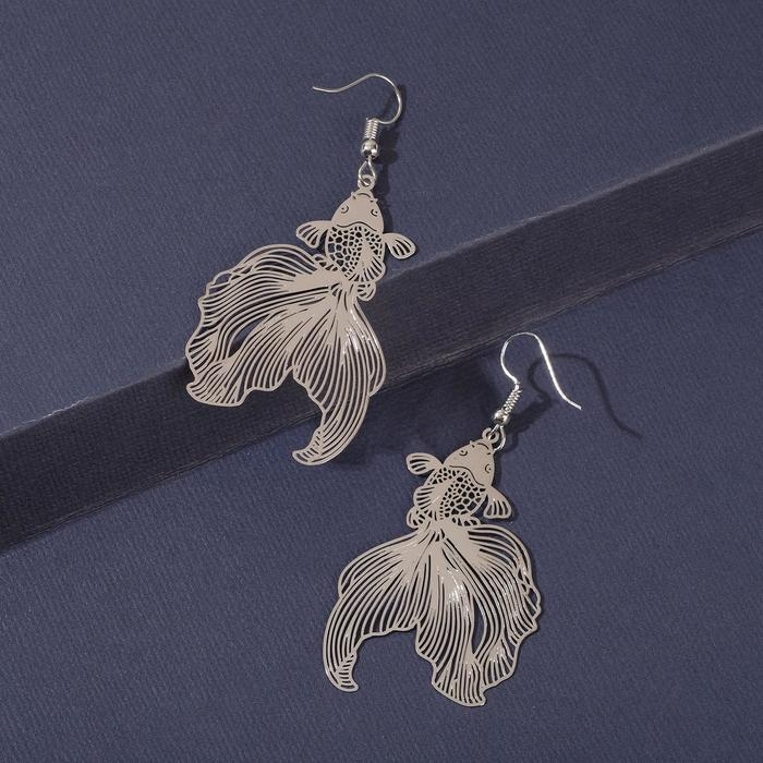 Серьги металл &laquo;Рыбка&raquo; волшебство, цвет серебро