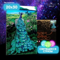 Алмазная мозаика с полным заполнением со светящимися стразами на холсте &laquo;Павлин&raquo;, 20 х 30 см